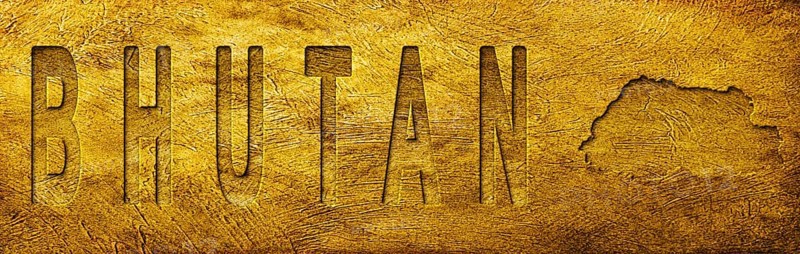 Bhutan Map and Text on Grunge Gold Texture