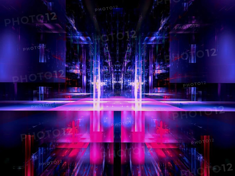 Sci fi or vr background in blue and purple colors. Abstact 3d illustration - fractal. Digital art. Space station or futuristic palace. For covers, web design, posters