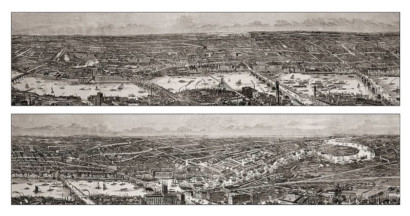 London and the River Thames seen from the south, from Westminster to Greenwich, 1845
