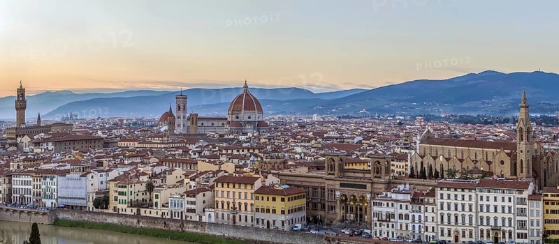 Panoramic view of Florence in evening from Michelangelo hill., Italy, Europe