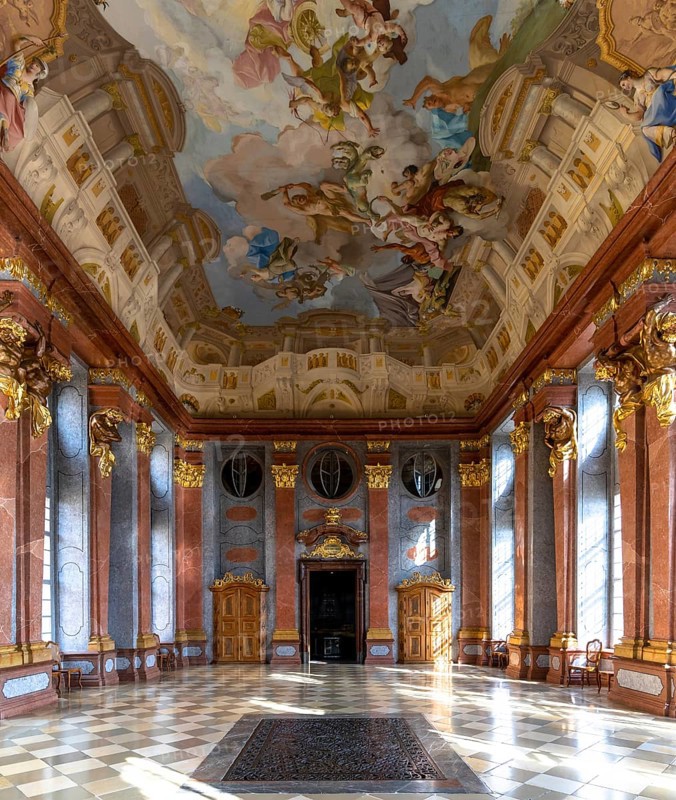 Melk, Auistria, 22 September, 2022: view of the Marble Hall with its painted ceiling in Melk Abbey in Lower Austria