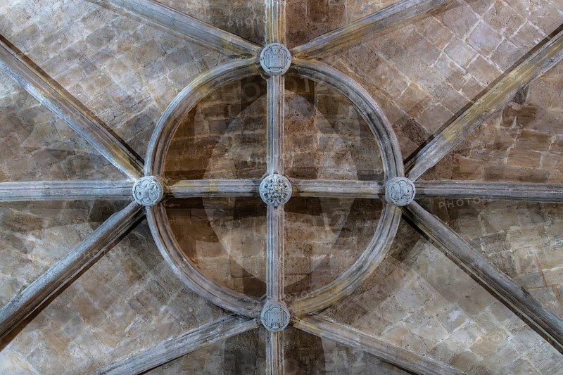 Directly below view of stone ribbed vault in Renaissance Style