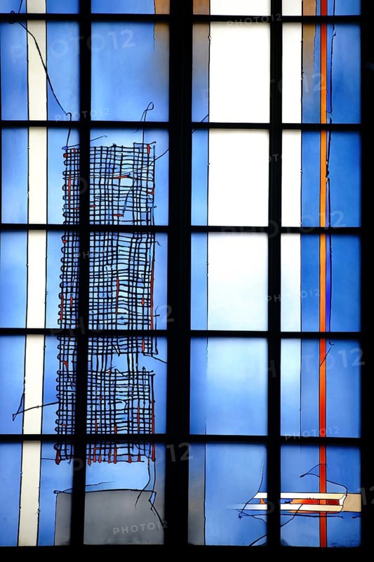 Mainz, Germany - September 04, 2015: The blue-painted new and modern chapel windows of the Sagrament Chapel and the Altar of the Cross in Mainz Cathedral on 04 September 2015 in Mainz