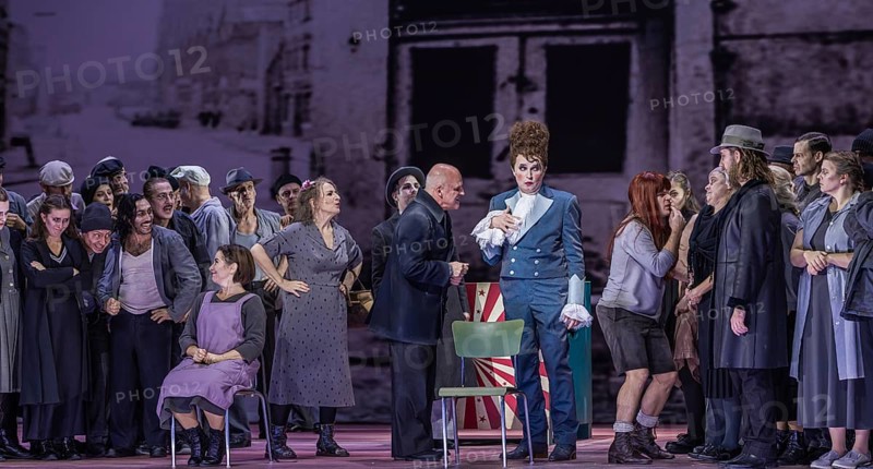 BERLIN, Germany - November 2024: Sweeney Todd (The Demon Barber of Fleet Street) - A musical thriller (1979) in a co-production with the Opéra national du Rhin with music by Stephen Sondheim in a production by Barrie Kosky based on the play of the same name by Christopher Bond. Sweeney Todd, an innocent barber, is falsely arrested and loses his woman and daughter. After years of imprisonment, he returns to London to take revenge on those responsible. Together with the baker Mrs Lovett, he murders his customers and turns their meat into pies, which she sells in her shop. Their murderous partnership unleashes a bloody vicious circle that ultimately leads to tragic consequences for everyone involved. Media rehearsal on 13.11.2024 at the Komische Oper in Berlin Performers: Sweeney Todd: Christopher Purves Mrs Nellie Lovett: Dagmar Manzel Anthony Hope: Hubert Zapiór Johanna Barker: Alma Sadé Tobias Ragg: Tom Schimon Richter Turpin: Jen