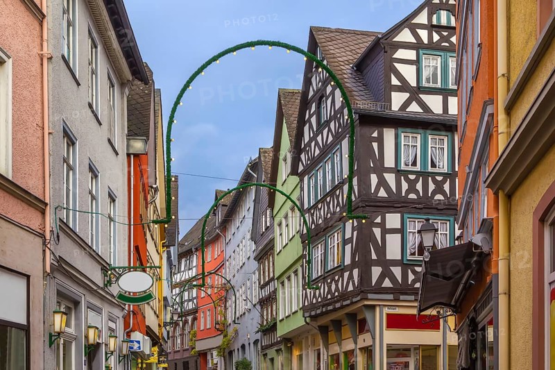 Street historical with half-timbered houses in Wetzlar, Germany, Europe