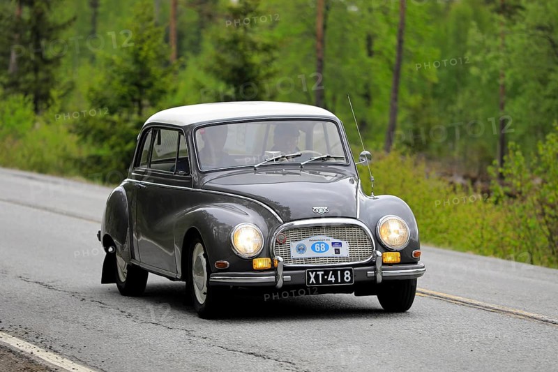 Donau 3-6 Sonderclasse Coupe year 1959 on Ascension Day vintage car rally. DKW cars were sold under Donau brand only in Finland. Fiskars, Finland. May 26, 2022