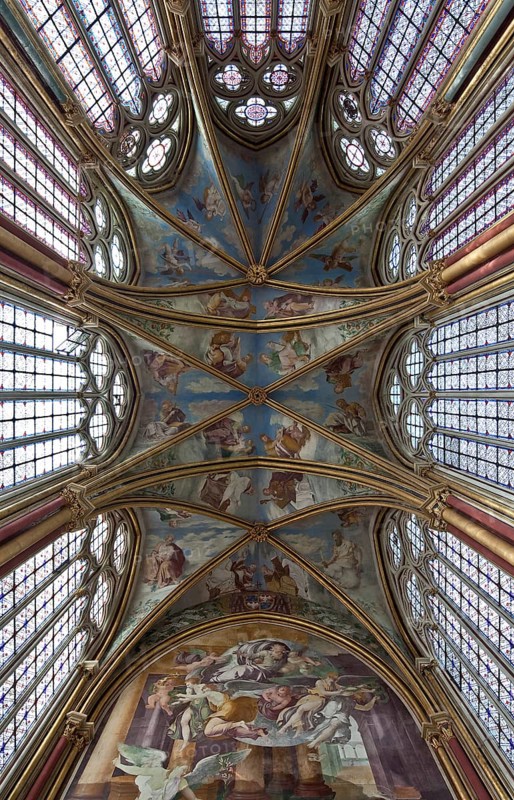 Fontaine-Chaalis, Royal Abbey of Chaalis, Chapelle Ste-Marie de l'Abbé, vault, west wall and vault painting 1543-44 by Francesco Primaticco, St., Saint, Saint
