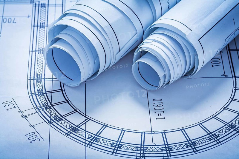 Rolls of construction sketches maintenance concept