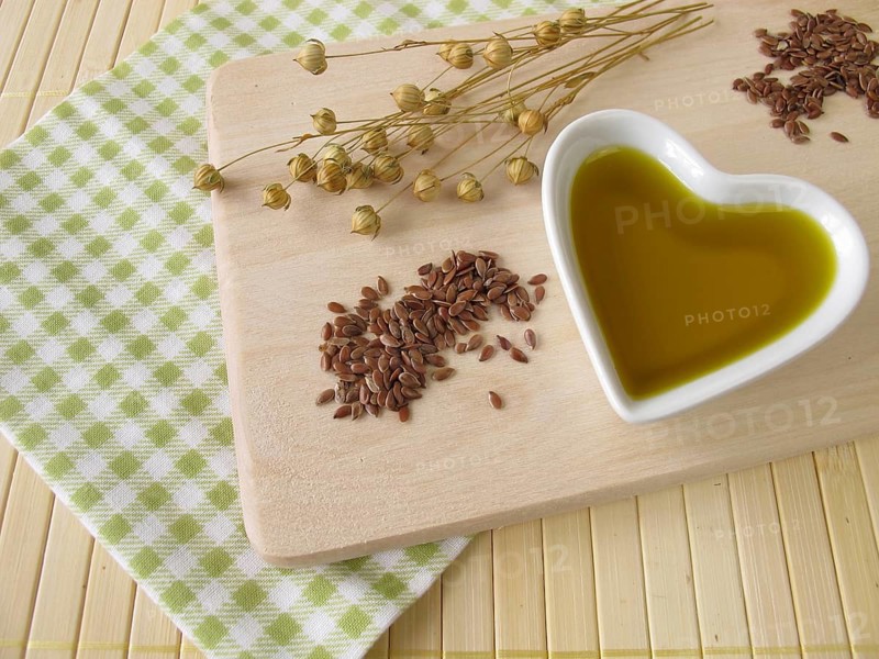 Linseed oil in a heart-shaped porcelain bowl