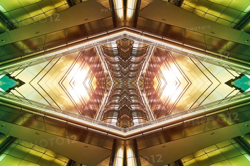 Abstract images flip effect of contemporary steel skyscraper