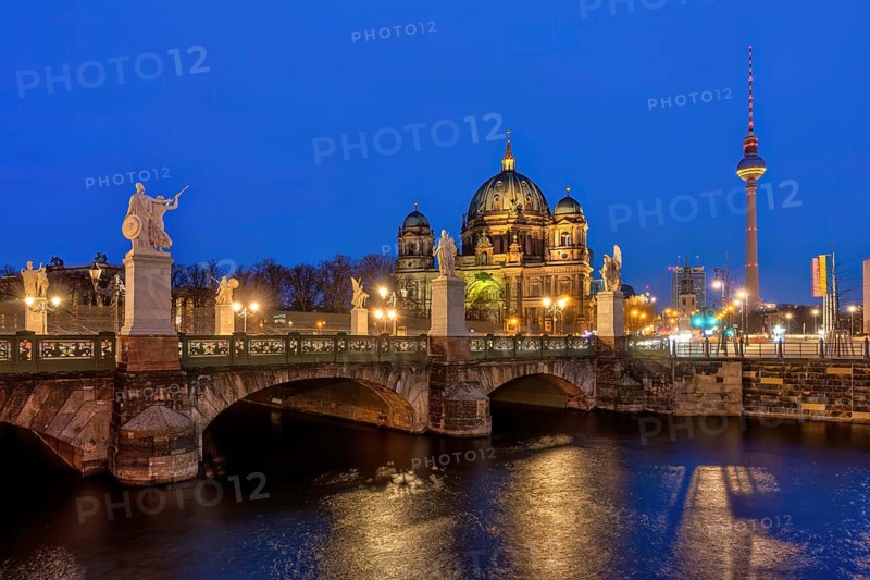Berlin Cathedral with the famous television tower at night