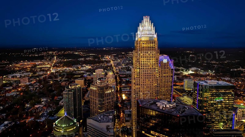 Aerial view of the Queen City, Charlotte, North Carolina at night