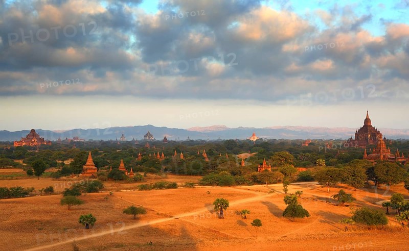 Landscape with Temples in Bagan at sunrise, Myanmar (Burma)