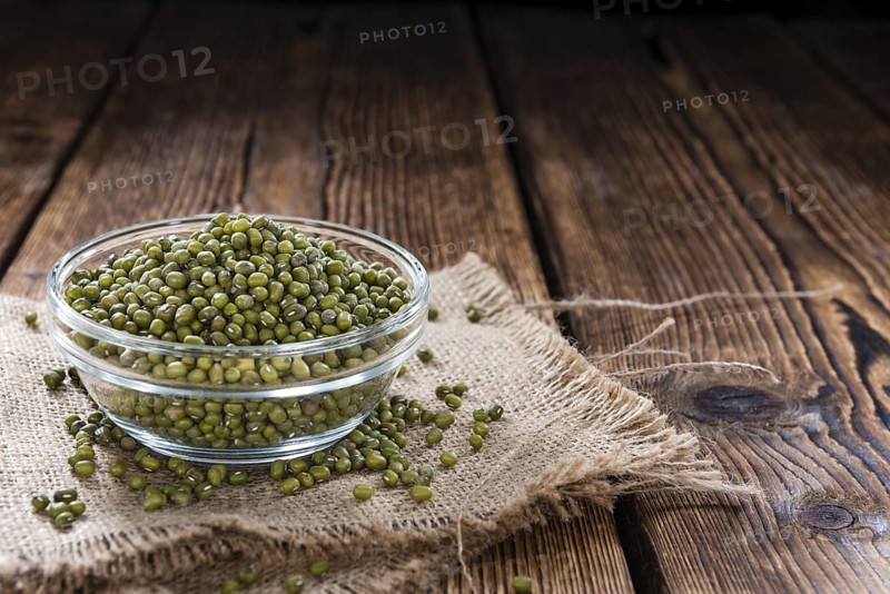 Heap of dried Mung Beans (close-up shot)