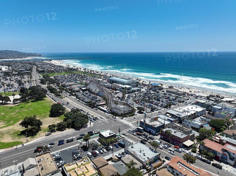 Aerial view of Mission beach in San Diego, California. USA. Famous tourist destination. October, 11th, 2022