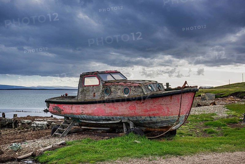 Old boat in Settlement, Pebble Island, Falkland Islands, Great Britain, South America