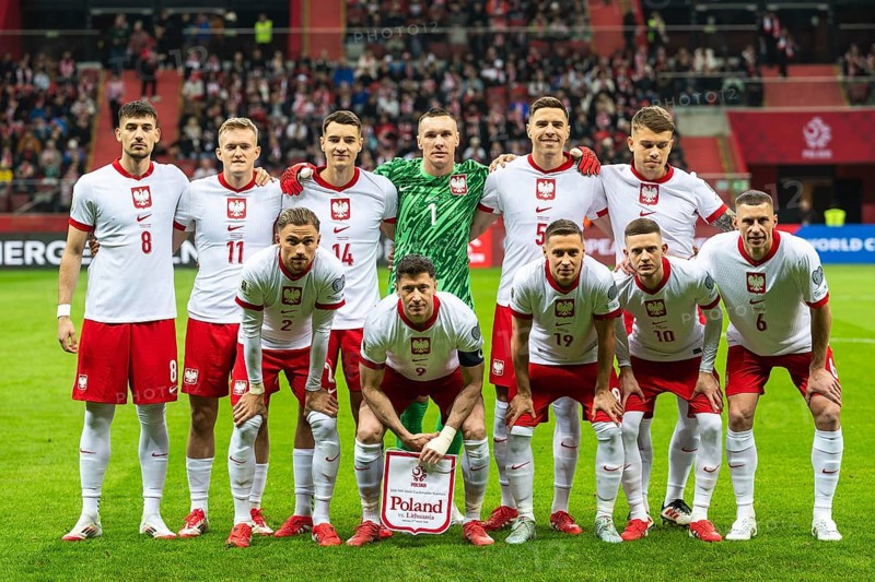 WARSAW, POLAND - MARCH 21, 2025: Qualifications for FIFA World Championship 2026. Match Poland - Lithuania 1:0. Team of Poland
