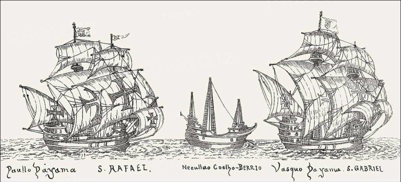 Vasco da Gama's fleet at sea, 1497, digitally edited