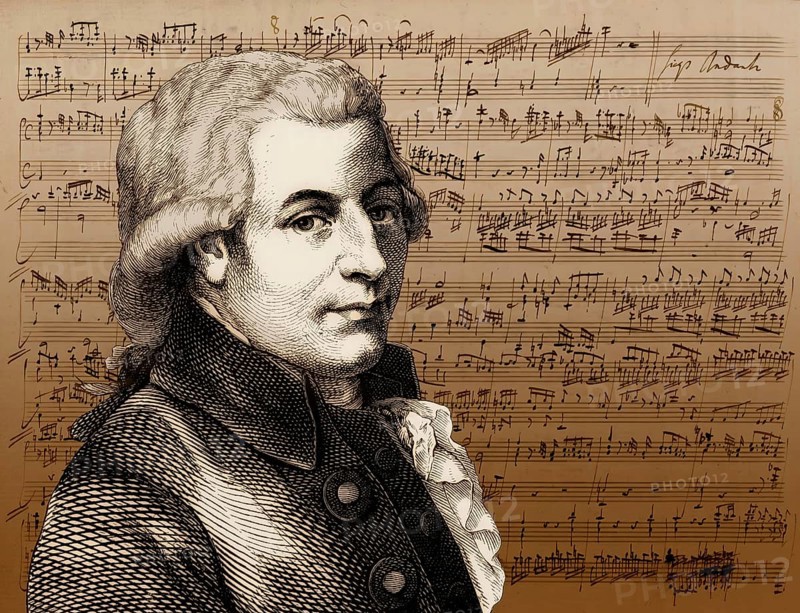 Wolfgang Amadeus Mozart, 1756 – 1791, composer of classical music, First Viennese School, notesheet from Allegro and Andante, Fantasy in F minor for mechanical organ, KV 608, 1791, digitally edited