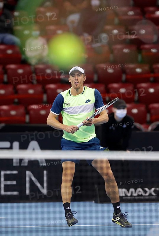 Sofia, Bulgaria - 12 November, 2020: Australia's John Millman in action during his quarter-final match against Canada's Vasek Pospisil during the Sofia Open ATP 250 tennis tournament, Sofia, Bulgaria, Europe