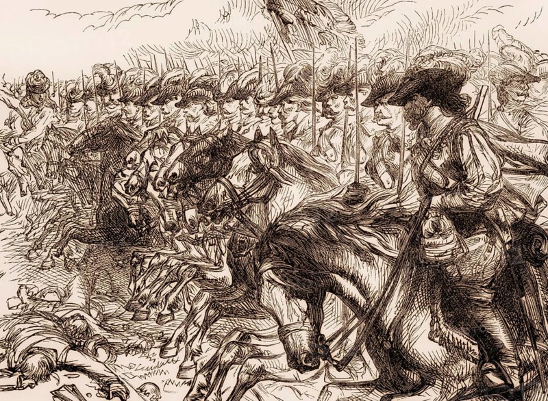 Scene from the Battle of Landen or Neerwinden, 29 July 1693, Nine Years' War, From British Battles on Land and Sea, by James Grant