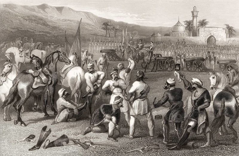 The disarming of cavalry of soldiers by the British units at Berhampur, Berhampore, Indian Mutiny, 1858