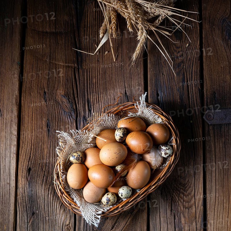 Fresh eggs straight from the farm in a basket