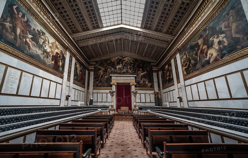 Athens Old Town, Attica, Greece, 12 28 2019 Interior of the Greek National Academy in neo classical style with ornaments, Europe