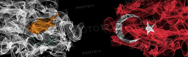 Flags of Cyprus and Turkey on Black background, Cyprus vs Turkey Smoke Flags