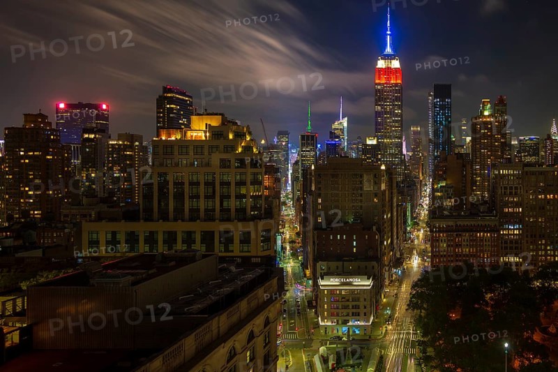 Manhattan Skyline and the Empire State Building, at night. New York, USA, North America