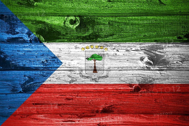 Equatorial Guinea flag on wooden planks background wood flag