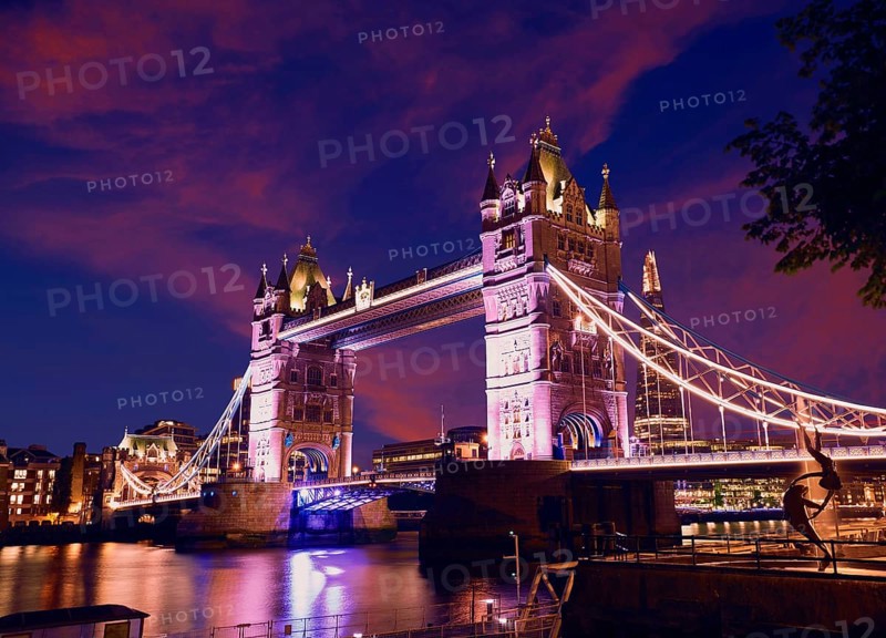London Tower Bridge sunset on Thames river in England