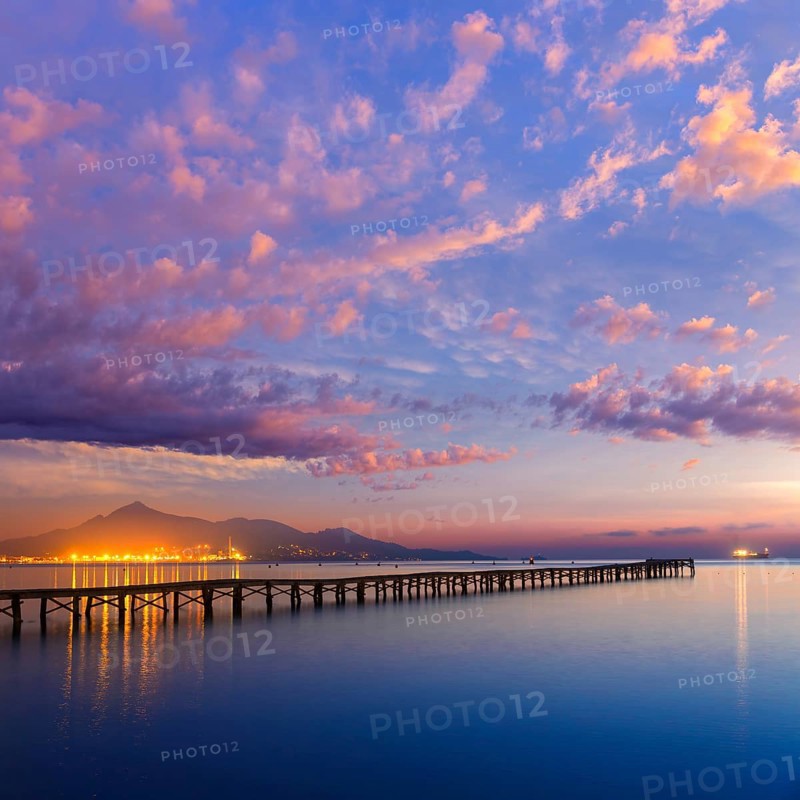 Majorca Muro beach sunrise in Alcudia Bay Mallorca at Balearic Islands of Spain