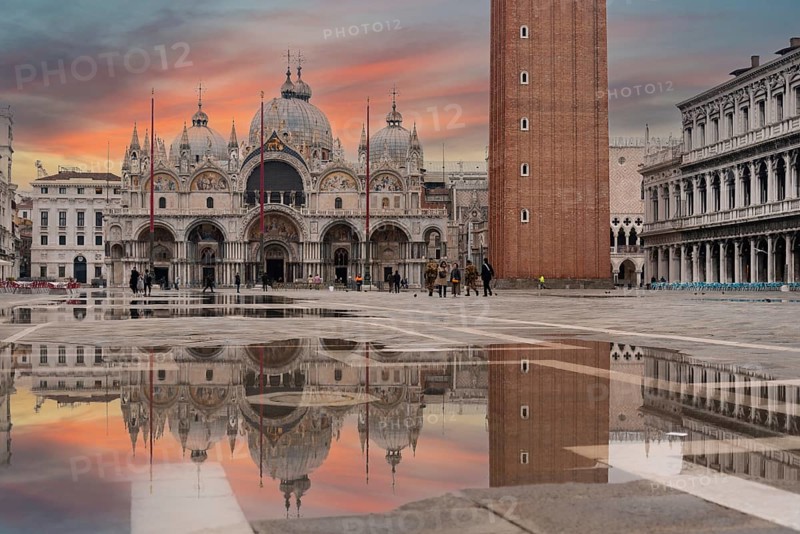The St. Mark's Square in Venice during Bad Weather and High Tide, Italy, Europe