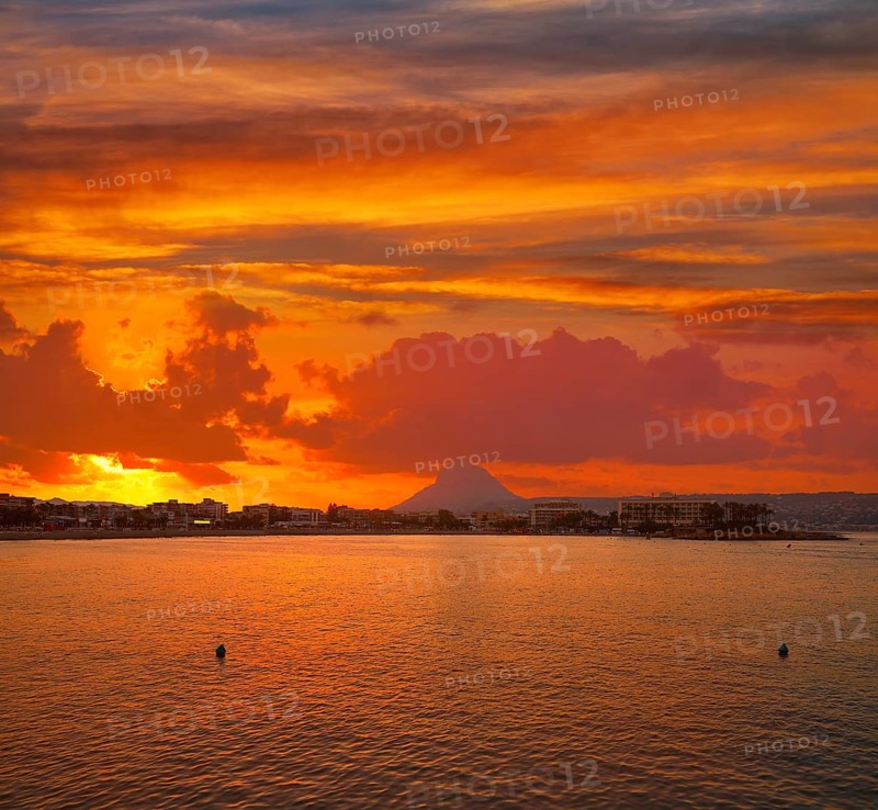 Javea also Xabia sunset beach and Montgo mountain at Alicante of Spain