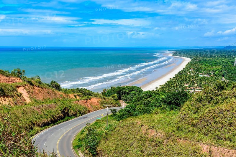 Beautiful road along the coast of the state of Bahia next to the beaches of Pe de Serra and Sargi in Serra Grande