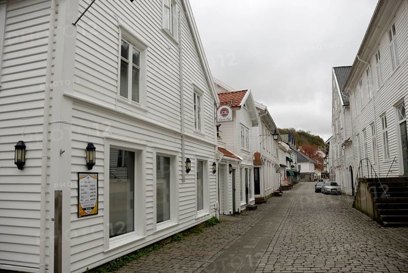 White wooden houses in Mandal, Vest-Agder, Norway, Europe