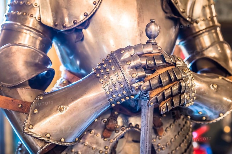 Middle age knight armour detail, 15th Century. Concept for security, safety and protection