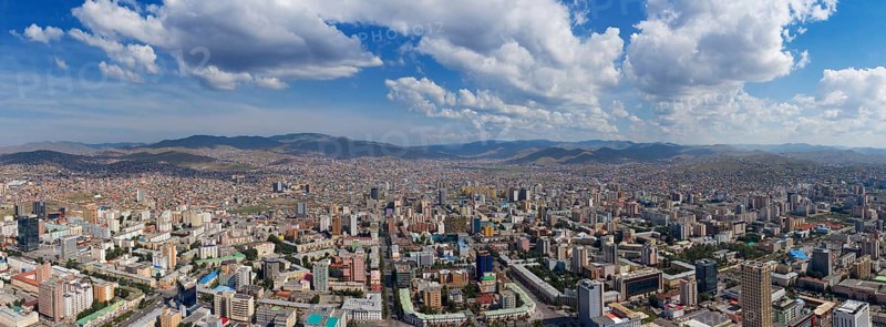 Aerial panorama view of Ulaanbaatar city, capital of Mongolia