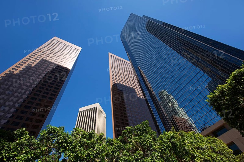 LA Los angeles downtown skyscrapers buildings viewed from below at California