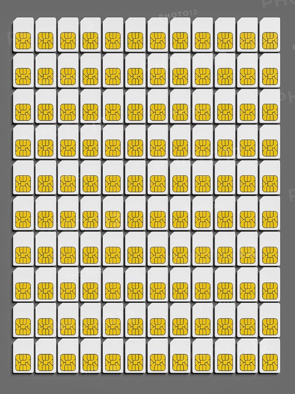 3d illustration of 120 typical sim cards background