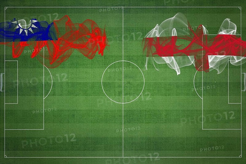 Taiwan vs England Soccer Match, national colors, national flags, soccer field, football game, Competition concept, Copy space