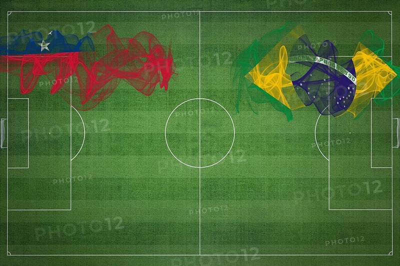 Samoa vs Brazil Soccer Match, national colors, national flags, soccer field, football game, Competition concept, Copy space