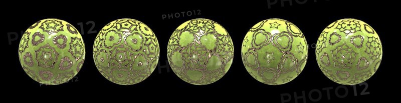Green golden ornamented balls 3D illustration