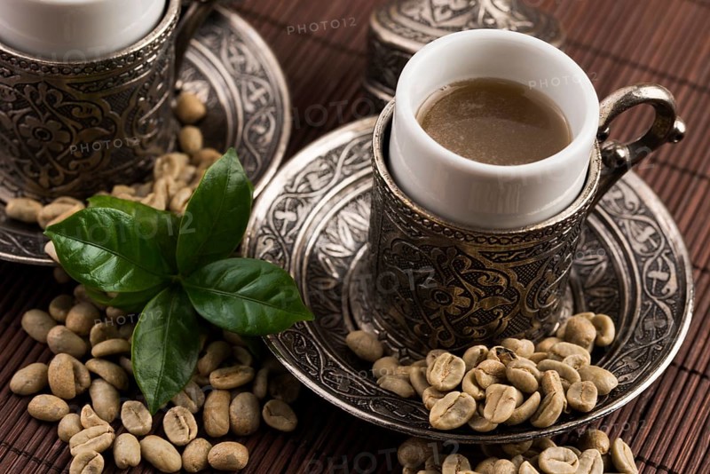 Green coffee. drink and beans