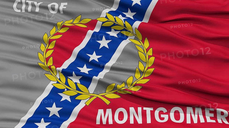 Closeup Montgomery Flag, Capital of Alabama State, Flying in the Wind
