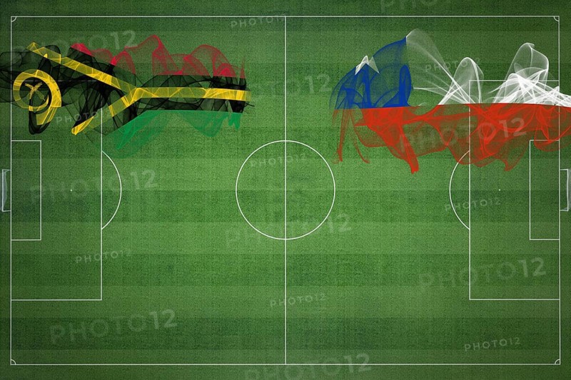 Vanuatu vs Chile Soccer Match, national colors, national flags, soccer field, football game, Competition concept, Copy space