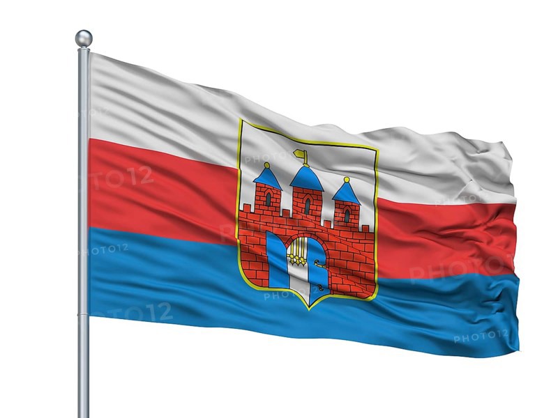 Cavite City Flag On Flagpole, Country Philippines, Isolated On White Background
