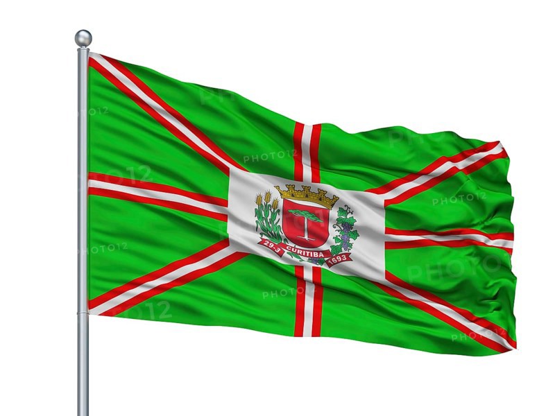 Curitiba City Flag On Flagpole, Country Brasil, Isolated On White Background, 3D Rendering