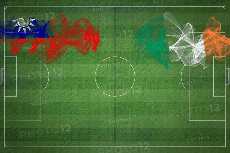 Taiwan vs Ireland Soccer Match, national colors, national flags, soccer field, football game, Competition concept, Copy space
